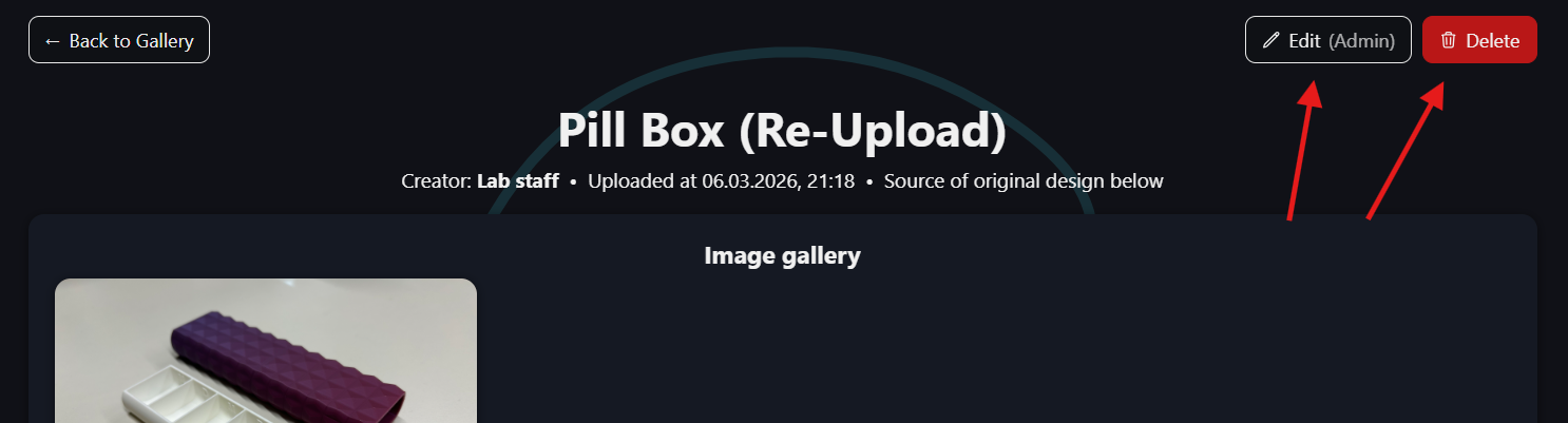 Edit and Delete buttons with the admin label next to the Edit button