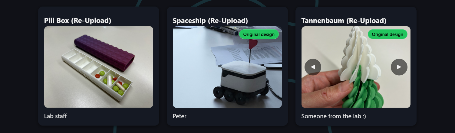 gallery page showing the grid layout of artifacts with thumbnails and titles.